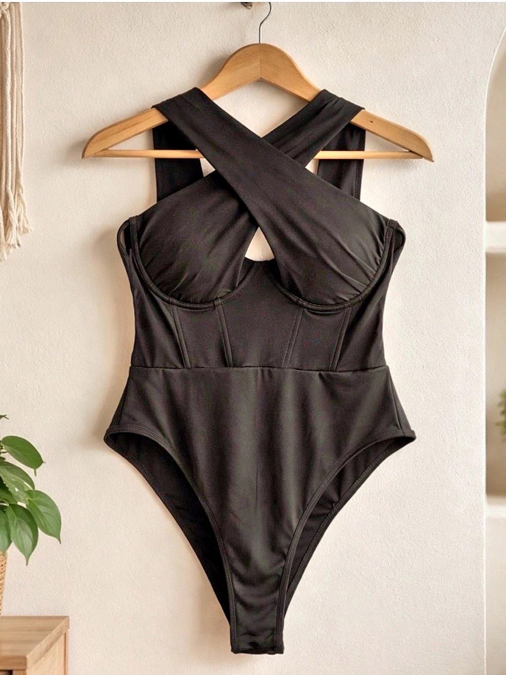 G Bella Black One-Piece with Mesh Bodysuit Size XL NWT